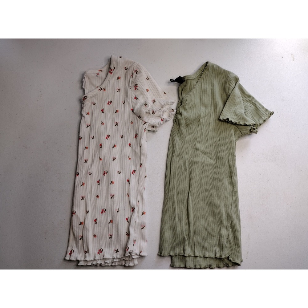 Art Class‎ Kids Girls White Floral Ribbed Short Sleeve V Neck Top Size L 10/12